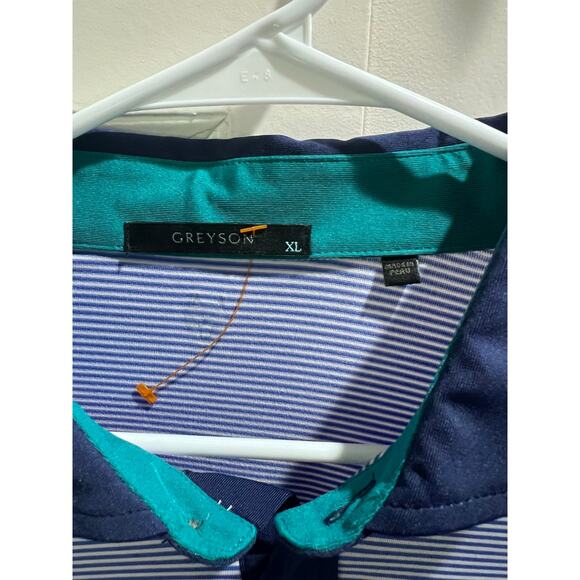 Greyson Golf Polo Shirt XL Blue White Stripe Performance Stretch Short Sleeve - Picture 4 of 8